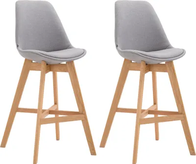 Produktbild von CLP 2er Set Barhocker Cannes Stoff mit Rückenlehnen und Fußstütze | Farbe grau Gestell Farbe natur