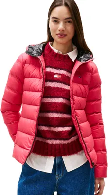 Image de TOMMY JEANS - Veste à capuche slim pour femmes, modèle TJW Prnt Down JCKT EXT DW0DW21617, couleur rouge, taille XS, couleur rouge (bordeaux)