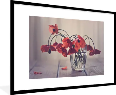 Produktbild von MuchoWow® Gerahmtes Poster Blumenstrauß aus Mohnblumen 90x60 cm - Poster mit Schwarzem Bilderrahmen Wandposter Rahmen Foto Bilder - Wanddekoration - Fotos