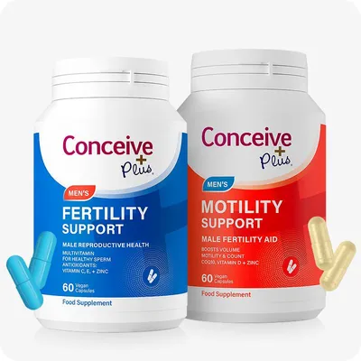 Produktbild von Conceive Plus Paket für männliche Motilität und Fruchtbarkeit, 60 Kapseln, mit L-Carnitin, Coenzym Q10, Zink, Selen und Vitamin C, 1 Monat Vorrat