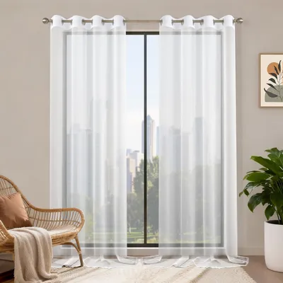 Produktbild von Voile Gardinen mit Ösen, 260 x 140 cm, 2er Set, weiß, Polyester, für Schlafzimmer