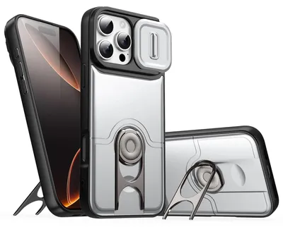 Obrázek produktu pro Pouzdro pro iPhone 13 Pro, Posuvným krytem fotoaparátu a kroužkovým stojánkem, nárazuvzdorné ochranné pouzdro Stříbrná