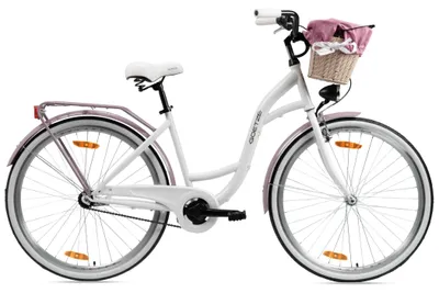 Produktbild von Goetze Style 28 Zoll City Bike, 46 cm Tiefeinsteiger, 1-Gang mit Rücktrittbremse hinten & V-Bremse vorne, LED-Beleuchtung, Rattankorb mit Bezug