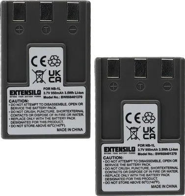 Produktbild von EXTENSILO 2x Akku kompatibel mit Canon Digital Ixus 330, 400, 300, V, 430, 500, V2, V3 Kamera (950 mAh, 3,7 V, Li-Ion)