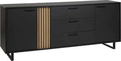 Image de Buffet LOFT 220 cm – Chêne et noir  – 2 portes, 3 tiroirs – Pieds métal