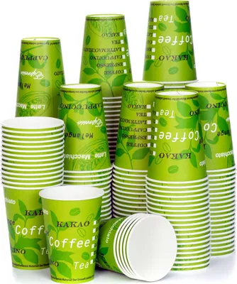 Obrázok produktu pre 200 ks pohárov,zelená farba, kartónové poháre na kávu so sebou, kávové poháre s objemom 180 ml