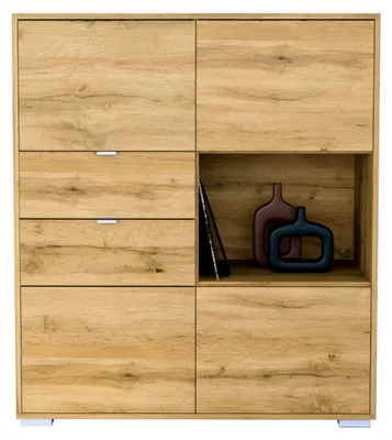 Produktbild von Highboard Milano, Sideboard mit 4 Türen und 2 Schubladen in Eiche Evoke, Korpus in Anthrazit matt (103 x 118 x 37 cm)