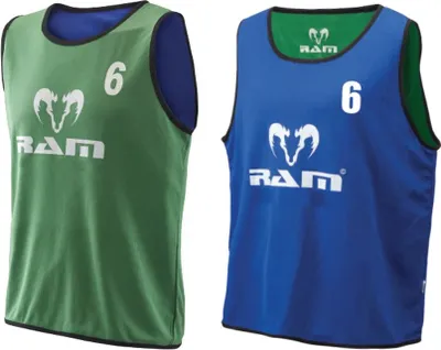 Produktbild von Doppelseitige nummerierte Trainingsleibchen – Heavy Duty – Set von 15 – Youth – Grün & Blau