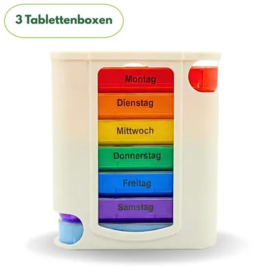 Produktbild von Frohbach 7 Tage Tablettenbox - Seniorenfreundliche Medikamentenbox 1 Woche, BPA Frei, für unterwegs & Zuhause, 4 Fächer pro Tag, Antik Weiß, 3 Stück