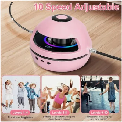 Produktbild von Automatisches Springseil freihändig mit Fernbedienung LED-Zähler 10 Geschwindigkeitsstufen Bluetooth Akku 1500 mAh für 2 bis 3 Personen Fitness Training