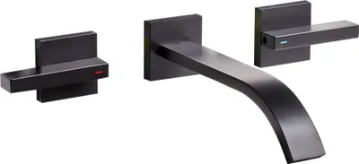 Produktbild von BELIANI Wandarmatur für Waschbecken schwarz Messing 3 Löcher Doppelhebel