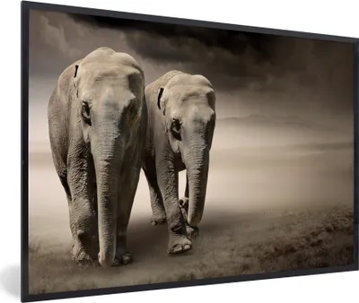 Produktbild von MuchoWow® MuchoWow® Gerahmtes Poster Elefant - Berg - Nebel 30x20 cm - Poster mit zchwarzem Bilderrahmen - Kunstdruck - Bild-Poster