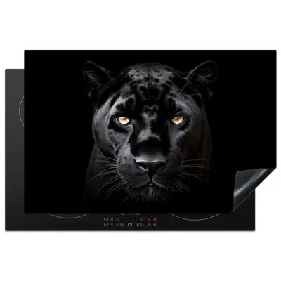 Produktbild von KitchenYeah© Herdabdeckplatte Panther - Tiere - Schwarz - Porträt , 81x52cm, Küche Deko, Glaskeramikkochfeld Herdabdeckung, Abdeckplatte fùr Kochfeld