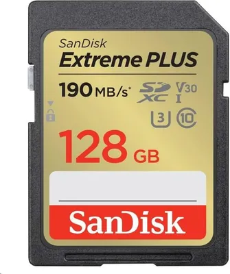 Zdjęcie produktu dla SanDisk SDXC karta 128GB Extreme PLUS (190 MB/s Class 10, UHS-I U3 V30)
