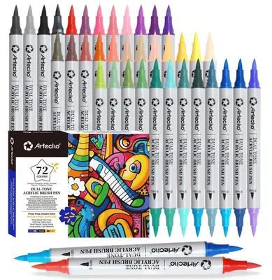 Immagine prodotto di Pennarelli acrilici, 72 colori, 36 pezzi, con doppia punta, resistenti all'acqua, adatti per vetro, pietra, legno, tessuto, Vetroceramica