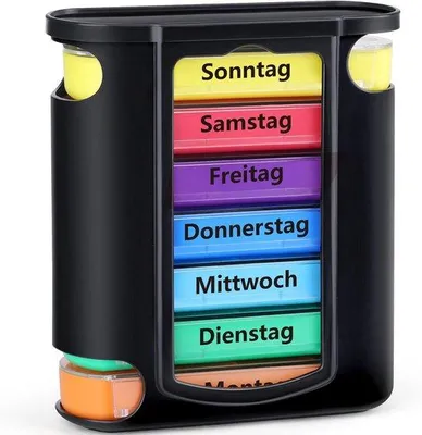 Produktbild von Famanu Tablettenbox 7 Tage mit 4 Fächern zur Medikamenteneinnahme - Organizer für Morgen, Mittag und Abend