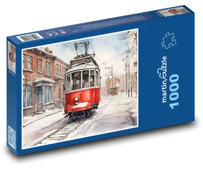 Zdjęcie produktu dla Puzzle 1000 Tramwaj na zaśnieżonej ulicy - martinpuzzle