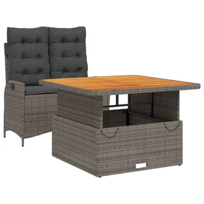 Immagine prodotto di set da pranzo da giardino a 2 pezzi con cuscini in poly rattan grigio