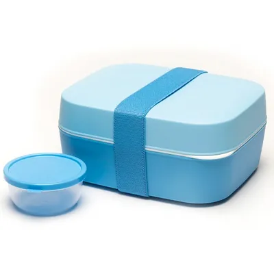 Immagine prodotto di Set di contenitori per bento Amuse 3 in 1 con scomparti, per bambini e adulti, contenitore per insalata/pranzo al sacco con scomparti, due livelli e un contenitore aggiuntivo per condimenti, frutta o yogurt, in plastica, blu, 18 x 15 x 8,5 cm
