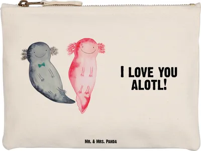 Produktbild von Mr. & Mrs. Panda Etui Axolotl Liebe Größe M - Weiß - Geschenk, Kulturbeutel, für Partner, Jahrestag, Schlampermäppchen, Federmappe, Kosmetiktasche, Schminktäschchen