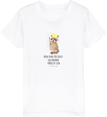 Produktbild von Mr. & Mrs. Panda Teenager T-Shirt Waschbär 12-14 Jahre (152/164) - Weiß - Geschenk, Fröhlich, Seifenblasen, Plan, Kleinkinder, Kinder Baumwollshirt, für, Kindershirt