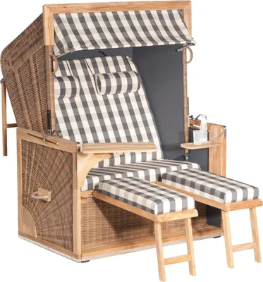 Produktbild von Sonnenpartner Strandkorb Admiral Teak 2-Sitzer XL 3/4-Liegemodell grau/anthrazit mit 2 Nackenrollen
