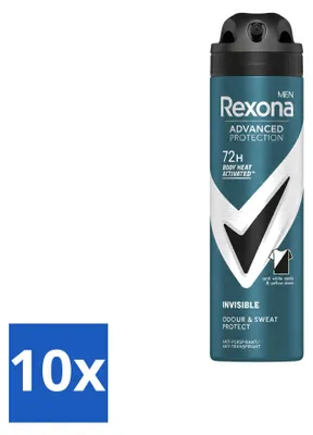 Obrázek produktu pro 10 kusů antiperspirantu ve spreji Rexona Men Advanced Protection Invisible – 150 ml – výhodná balení