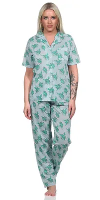 Produktbild von Damen Pyjama zweiteiliger Schlafanzug Pyjama-Set; Grün XL/42