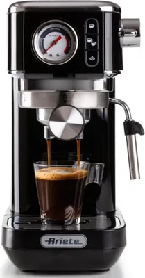 Produktbild von Ariete Espressomaschine 1381 Slim Metal, 15 bar, geeignet für gemahlenen Kaffee und ESE-Pads, Cappuccino-Düse, Manometer, 1300 W, schwarz