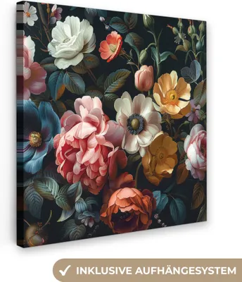 Zdjęcie produktu dla MuchoWow® - Obraz na płótnie - Vintage - Kolorowy - Kwiatowy - Nowoczesny, fototapeta, dekoracja ścienna, obrazy do salonu, 90x90cm