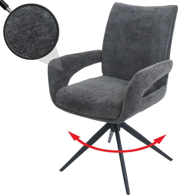 Produktbild von Esszimmerstuhl HWC-O78, Küchenstuhl Stuhl, drehbar Auto-Return, Stoff/Textil Chenille (310g/m²) dunkelgrau