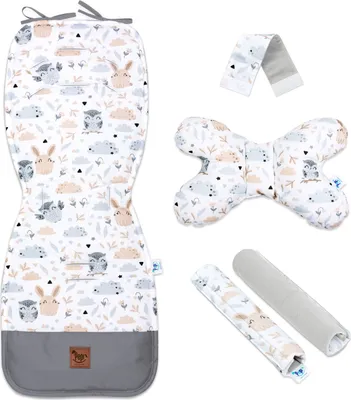 Produktbild von Pepi Doppelseitige Sitzauflage für Kinderwagen mit Samt - 5er Set Sitzeinlage Sitzbezug für Buggy Babyschale Forest Friends