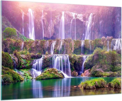 Produktbild von Bilder auf glas - Wasserfall Natur - 100x70cm - Glasbilder - Wandbilder - Kunstdruck - zum Aufhängen bereit - Wanddekoration aus Glas - Glas Bilder - Wandbild auf Glas - Einteilig - GAA100x70-3893
