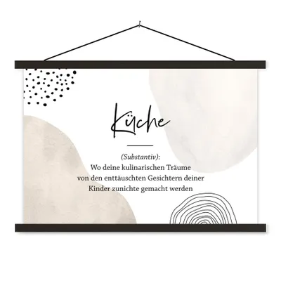 Produktbild von MuchoWow® Textilposter Zitate - Küche - Definition der Küche - Wörterbuch - Sprichwörter 120x80 cm mit schwarzem Rahmen - Wanddeko