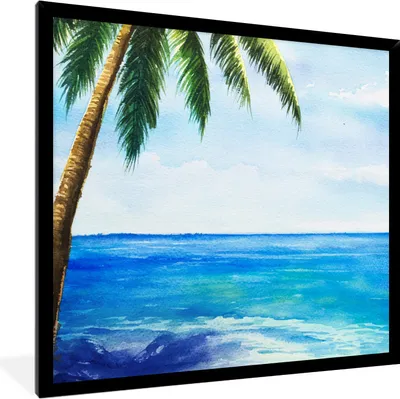Produktbild von MuchoWow® MuchoWow® Gerahmtes Poster Palme - Aquarell 40x40 cm - Poster mit zchwarzem Bilderrahmen - Mit Rahmen - Wanddekoration Schlafzimmer