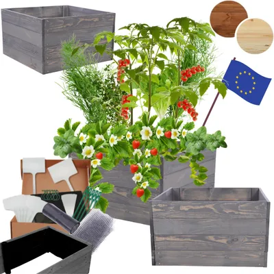 Produktbild von MODO24 Hochbeet Holz, Pflanzkasten, Massivholz, Kiefer, Kräuterbeet, Blumenkasten, Garten, Terrasse, 36x93x60 cm, Grau, ZP06