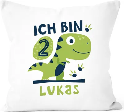 Produktbild von Kissen-Bezug Dinosauerier T-Rex Geburtstag personalisierte Babygeschenke Kissen-Hülle mit Namen Baumwolle SpecialMe® 2 weiß unisize