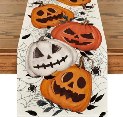 Produktbild von Halloween Tischläufer Kürbisse Spinnennetz Jack-o-Laterne 40x140 cm