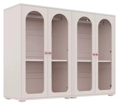 Produktbild von Kinderkleiderschrank - 2er-Set - 2 Türen - 80 × 50 × 120 cm - Transparente Acryltüren - Keramikgriffe - Babyrosa