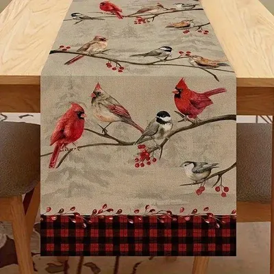 Produktbild von WeihnachtsdeckeRotes Blumenlinnen Tischtuch (183 cm x 33 cm, Stil 5)
