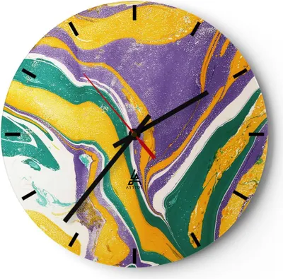 Produktbild von Wanduhr - Rund - Glasuhr - Abstraktion modern - 30x30cm - Schleichendes Uhrwerk - Lautlos - zum Aufhängen bereit - Dekoration Modern - Wanddekoration aus Glas - C3AR30x30-3961