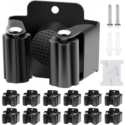 Productafbeelding van Bezemhouder bezemhouder ophangsysteem - Roestvrij staal - 12 stuks - Voor handgrepen van 1,8 tot 3,5 cm - Voor keuken, badkamer en garage
