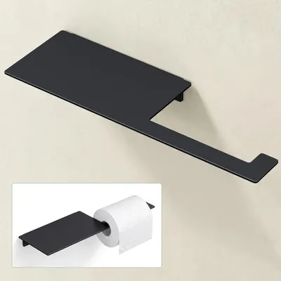 Produktbild von Mai & Mai Toilettenpapierhalter mit Ablage, Klopapierhalter WC aus Edelstahl, Toilettenpapier Halterung Rollenhalter Matt schwarz 30cm Lino-01