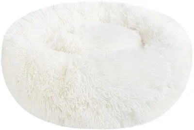 Obrázok produktu pre Mäkký okrúhly plyšový vankúš pre psov, prateľný, S – 40 cm, biely