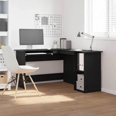 Produktbild von Eckschreibtisch in Schwarz mit Eichen-Optik 120 x 140 x 75 cm