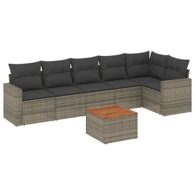 Produktbild von vidaXL 7-tlg. Garten-Sofagarnitur mit Kissen Grau Poly Rattan