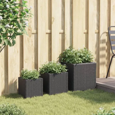 Image de vidaXL Bac à plantes 3 pcs. noir Poly rotin