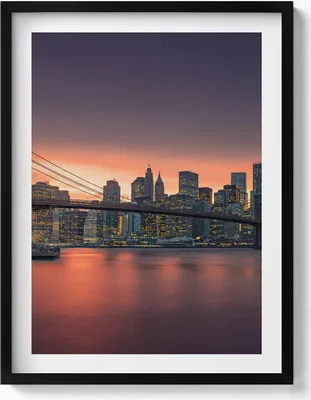 Produktbild von New Yorker East River– Wandbild mit Rahmen – Gerahmtes Bild  – Wanddekoration – 60x80 cm –  Schwarz Rahmen