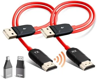 Produktbild von Wireless HDMI Transmitter and Receiver, 5.8G Kabellos Funkübertragung 4K Dekodierung, HDMI Wireless Funkübertragung für Funk Streaming Video Audio File von, Laptop, PC zu HDTV, Projektor, Rot