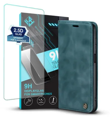 Produktbild von Handy Hülle für Samsung Galaxy A05s mit 9H Displayglas Klapphülle Bookcase Flip Cover Handy Tasche Etui Farbe: Petrol
